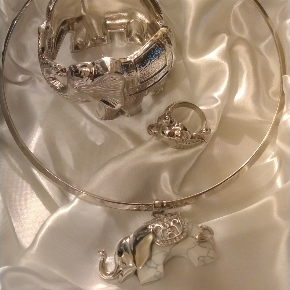 Stainless steel Elephant Necklace with matching bracelet and ring